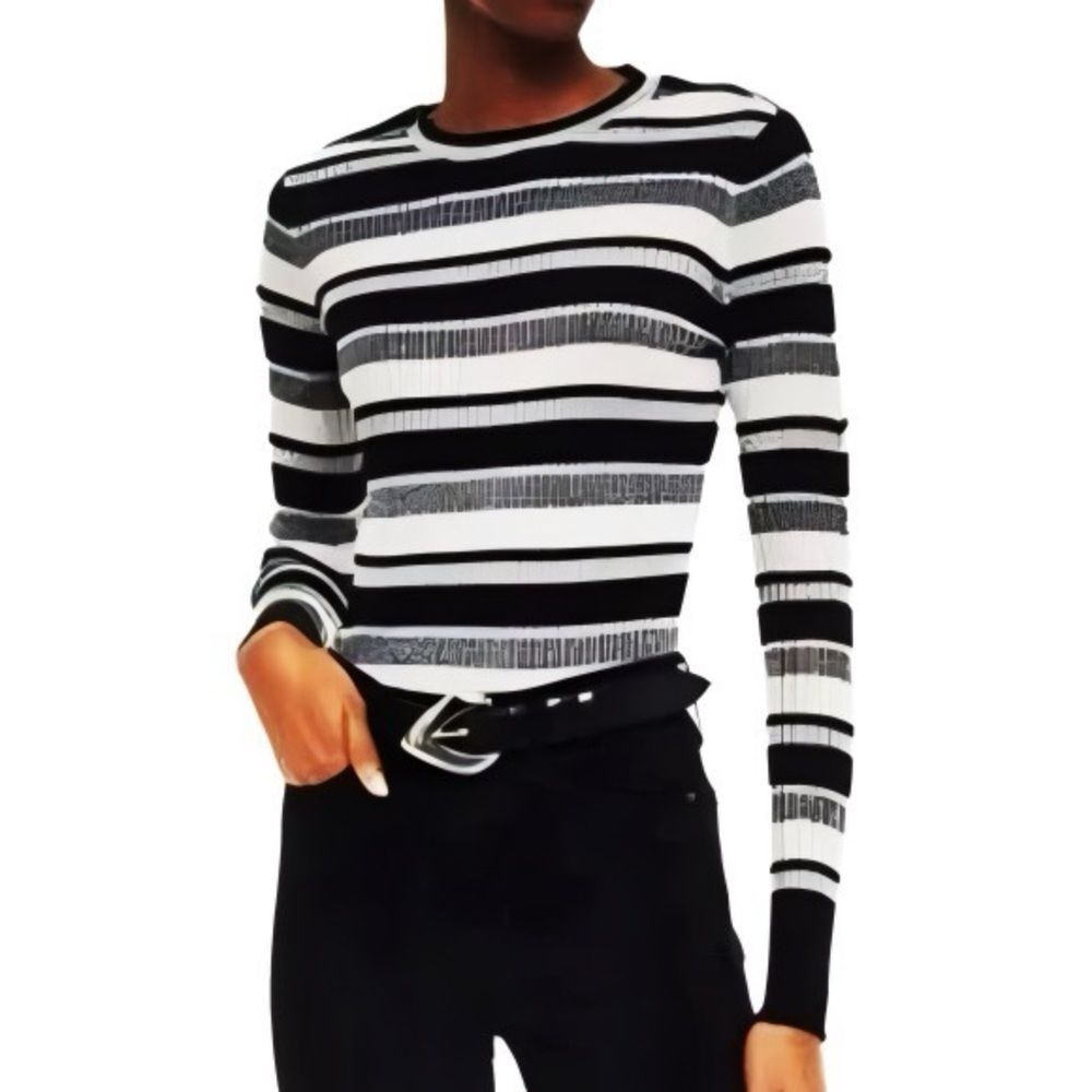 Frame Denim Metallic Striped Rib Knit Sweater
